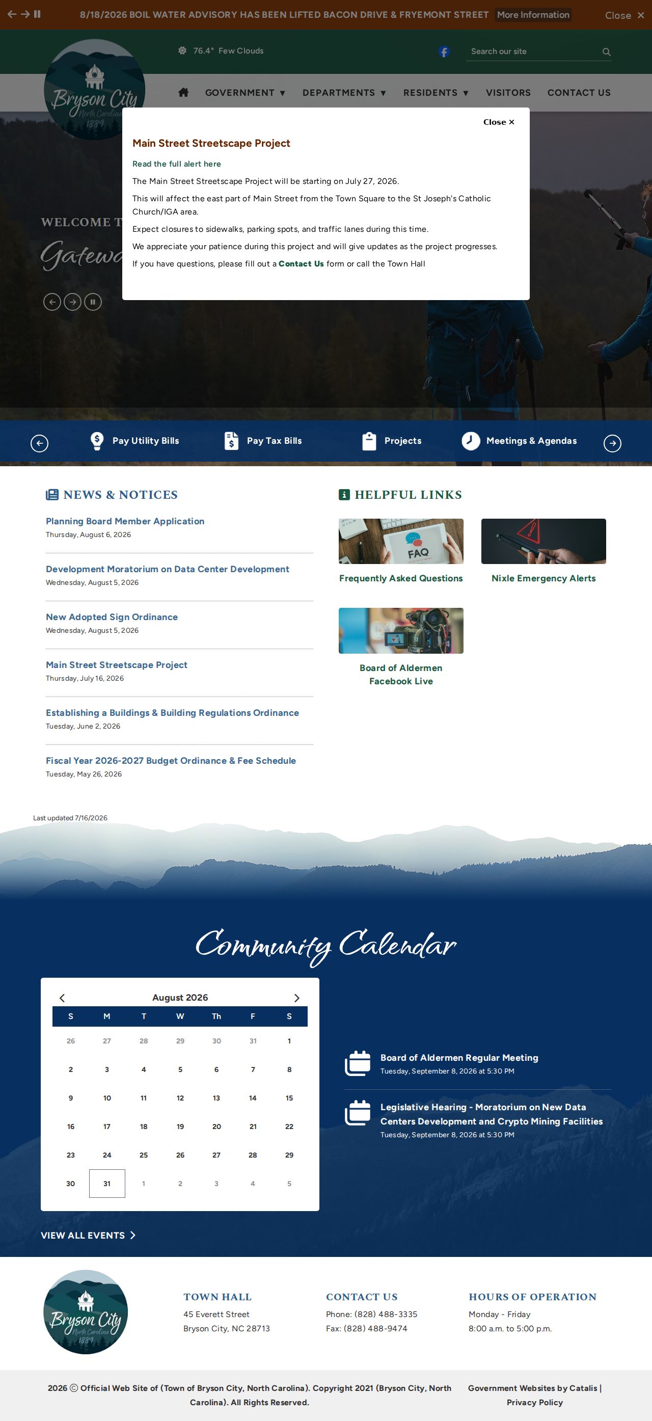 Bryson City court docket context on the official town homepage
