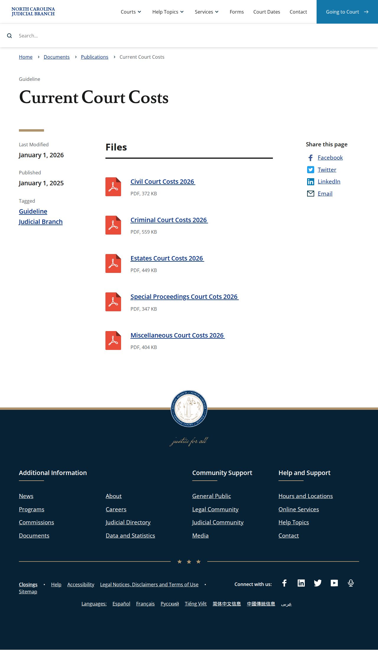 Swain County civil docket current court cost and records information
